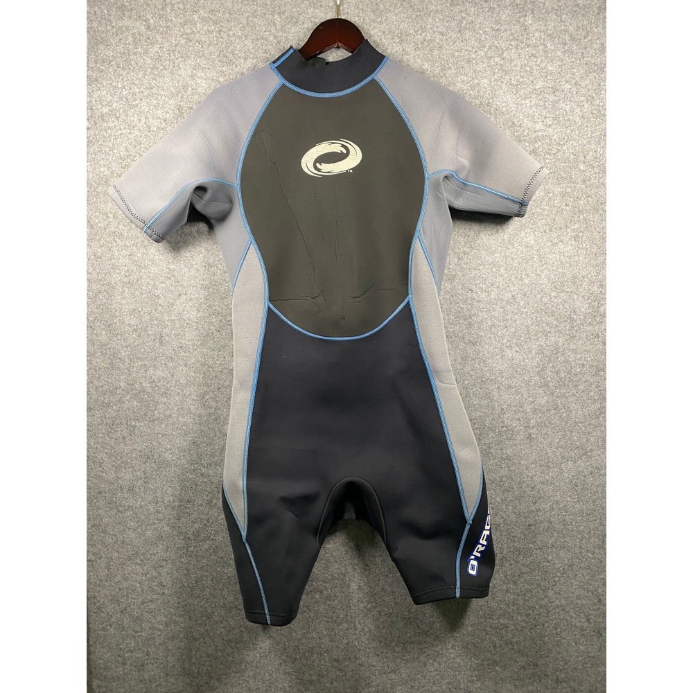 O'Rageous Mens XXL Short Sleeve Springsuit Wetsuit Black Grey Blue Back Zip